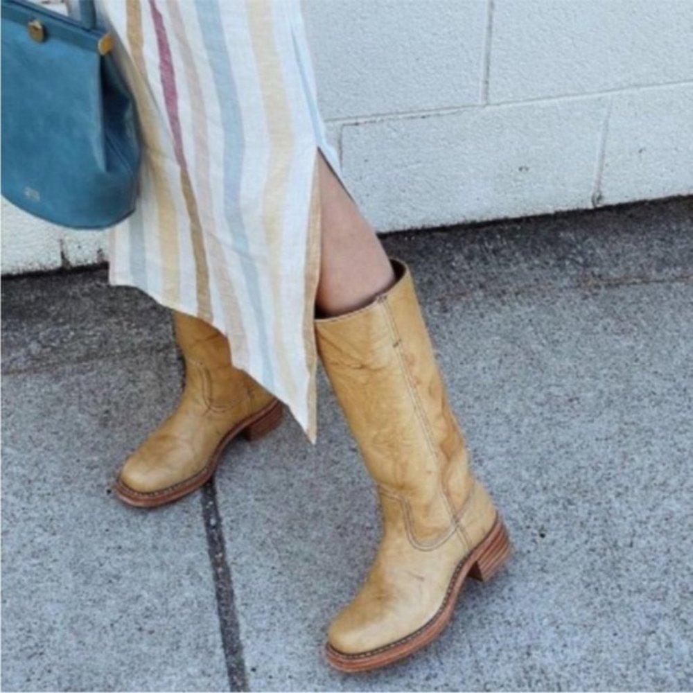 VINTAGE 1980'S Frye Campus Knee High Brown/Cognac Pull On Fall/Winter Lug Boot - Picture 4 of 15